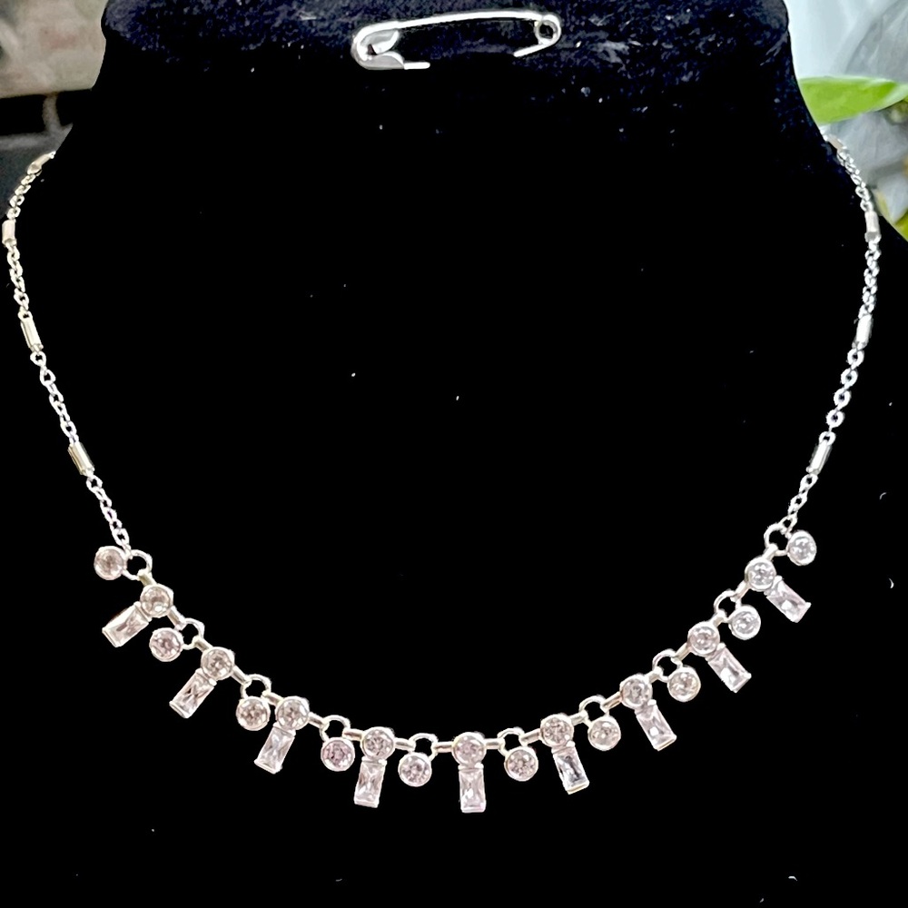 Anne Klein cubic zirconia frontal necklace .